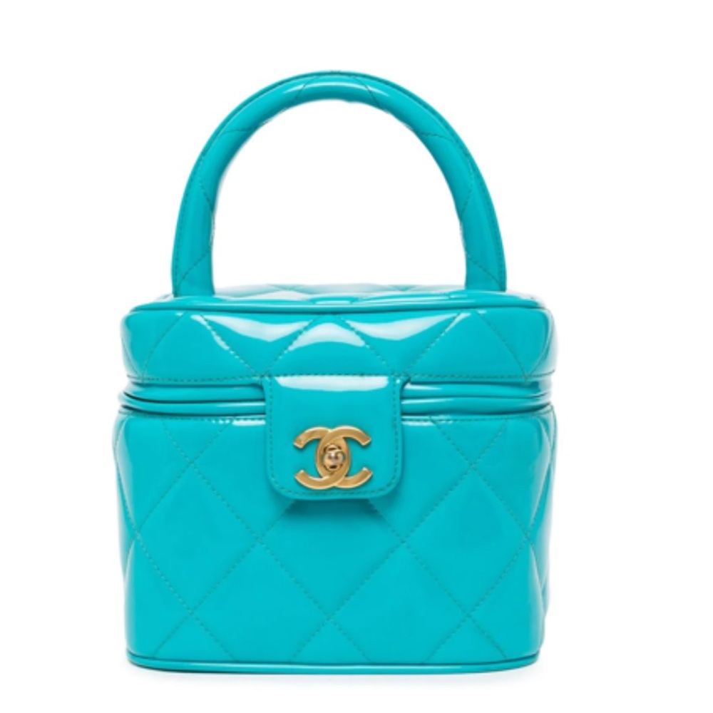 CHANEL Turquoise Quilted Vanity Bag
